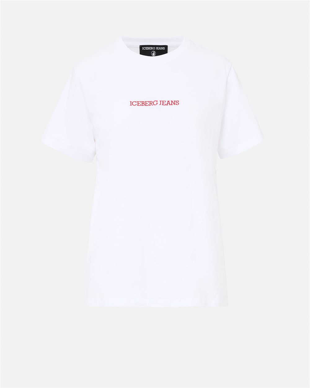 Regular Fit T-shirt in Optical White Cotton Jersey with Logo Embroidery and Double Decker Print - Iceberg - Official Website