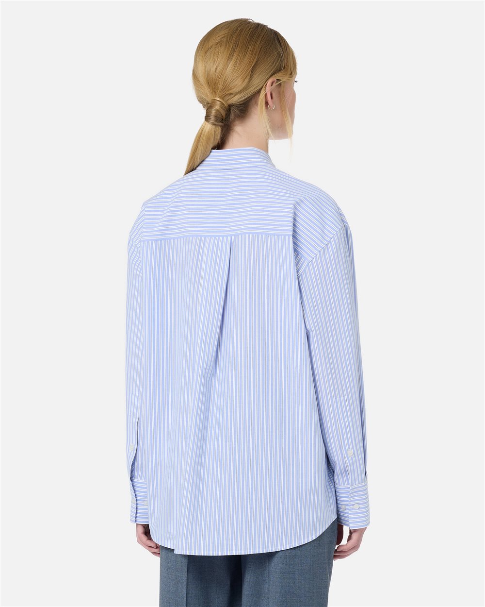 Relaxed fit shirt in light blue and white cotton - Iceberg - Official Website