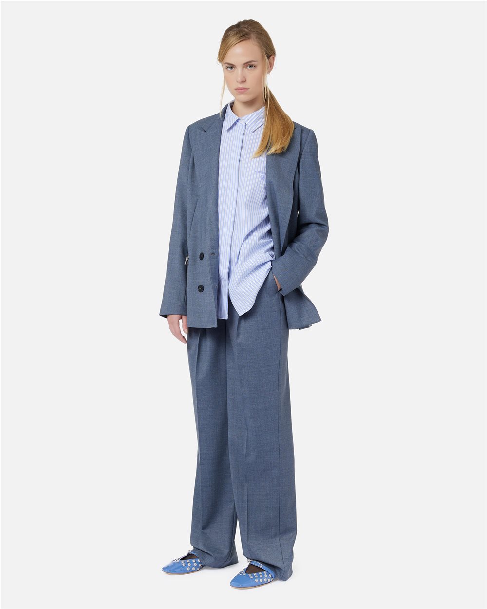 Relaxed fit shirt in light blue and white cotton - Iceberg - Official Website