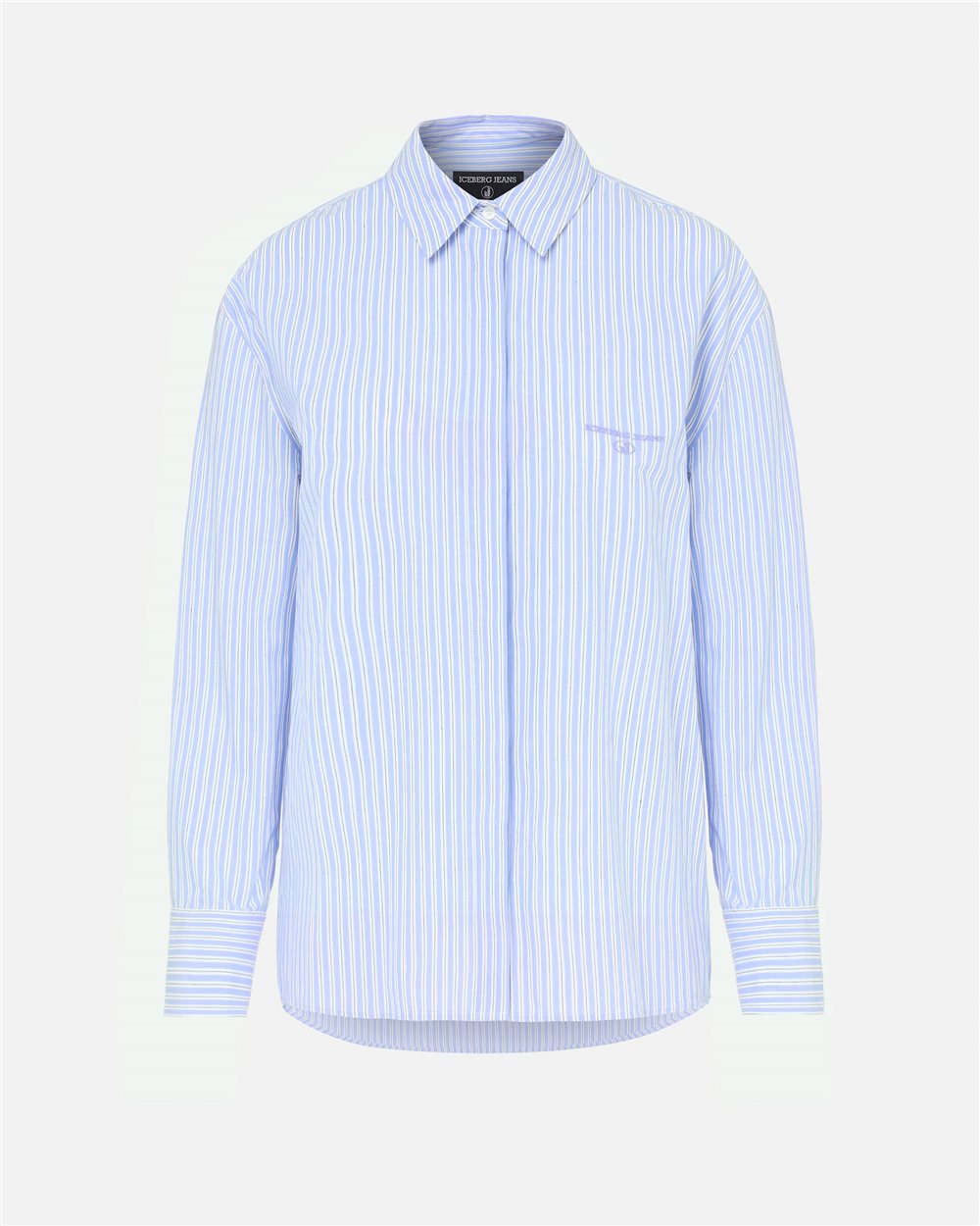 Relaxed fit shirt in light blue and white cotton - Iceberg - Official Website