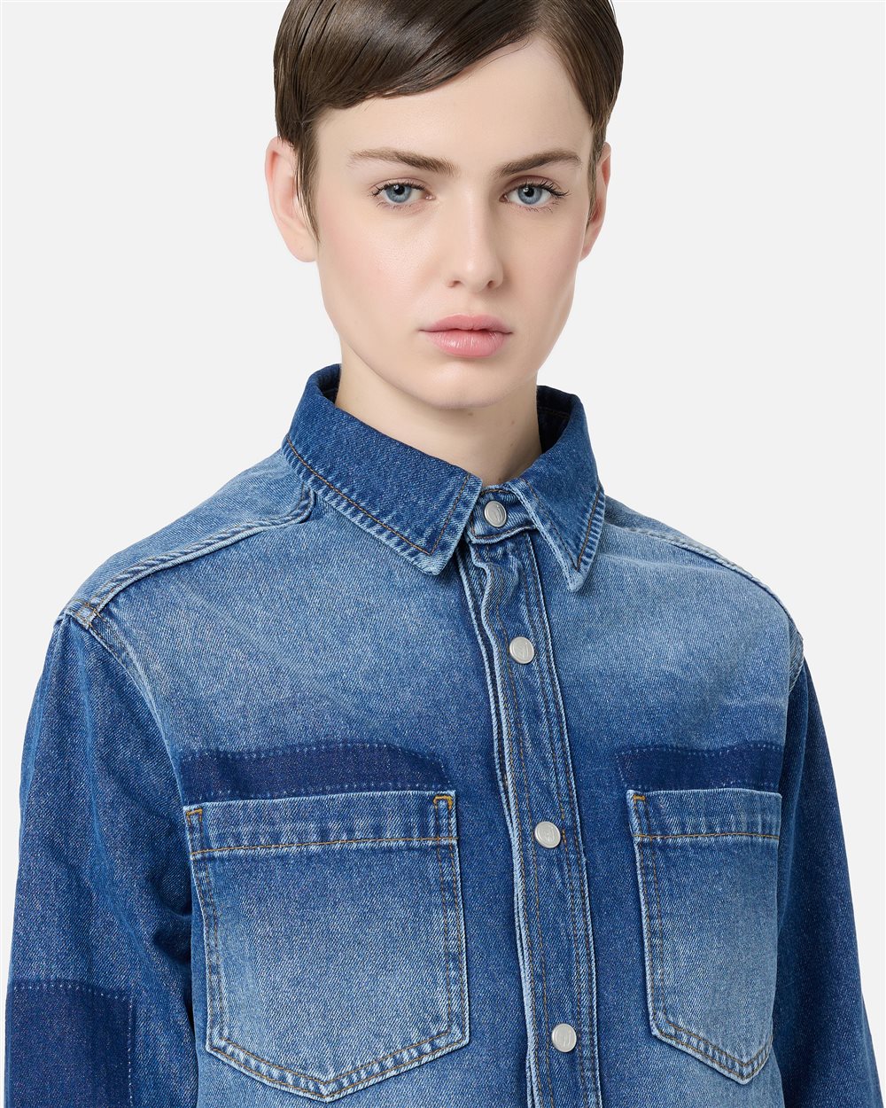 Regular-fit 5-pocket indigo denim shirt with raw-edge details and Iceberg logo - Iceberg - Official Website
