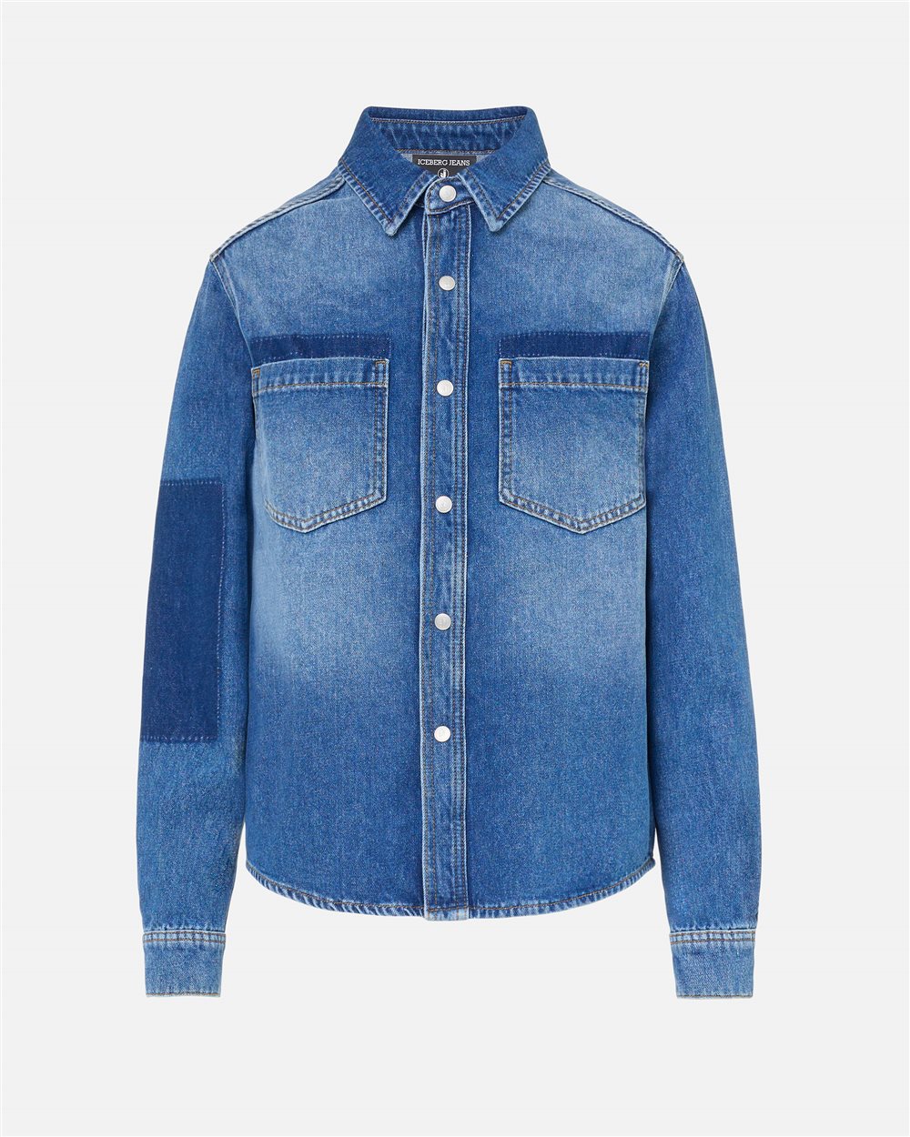 Regular-fit 5-pocket indigo denim shirt with raw-edge details and Iceberg logo - Iceberg - Official Website