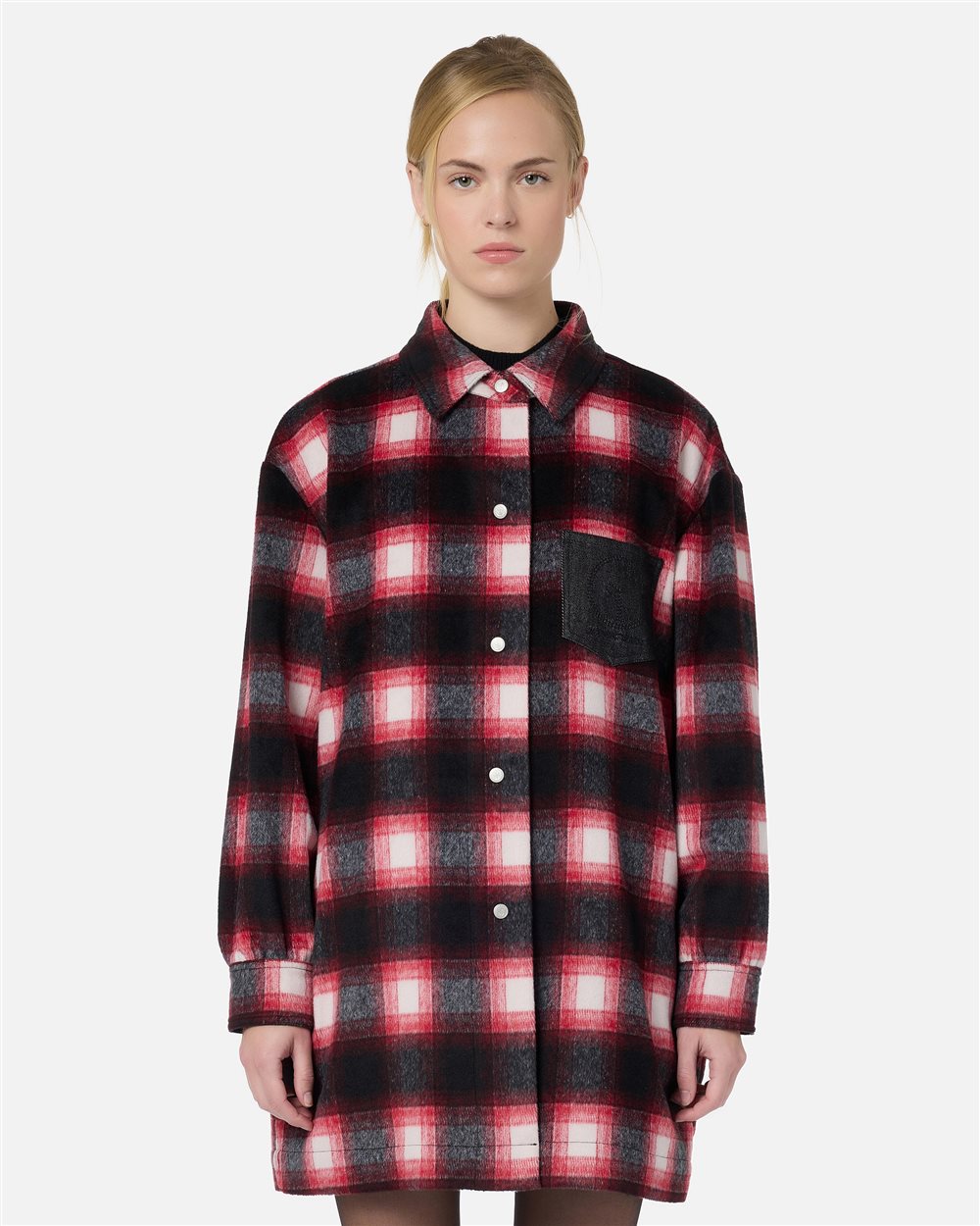 Red and black check overshirt with denim details and Iceberg logo buttons - Iceberg - Official Website
