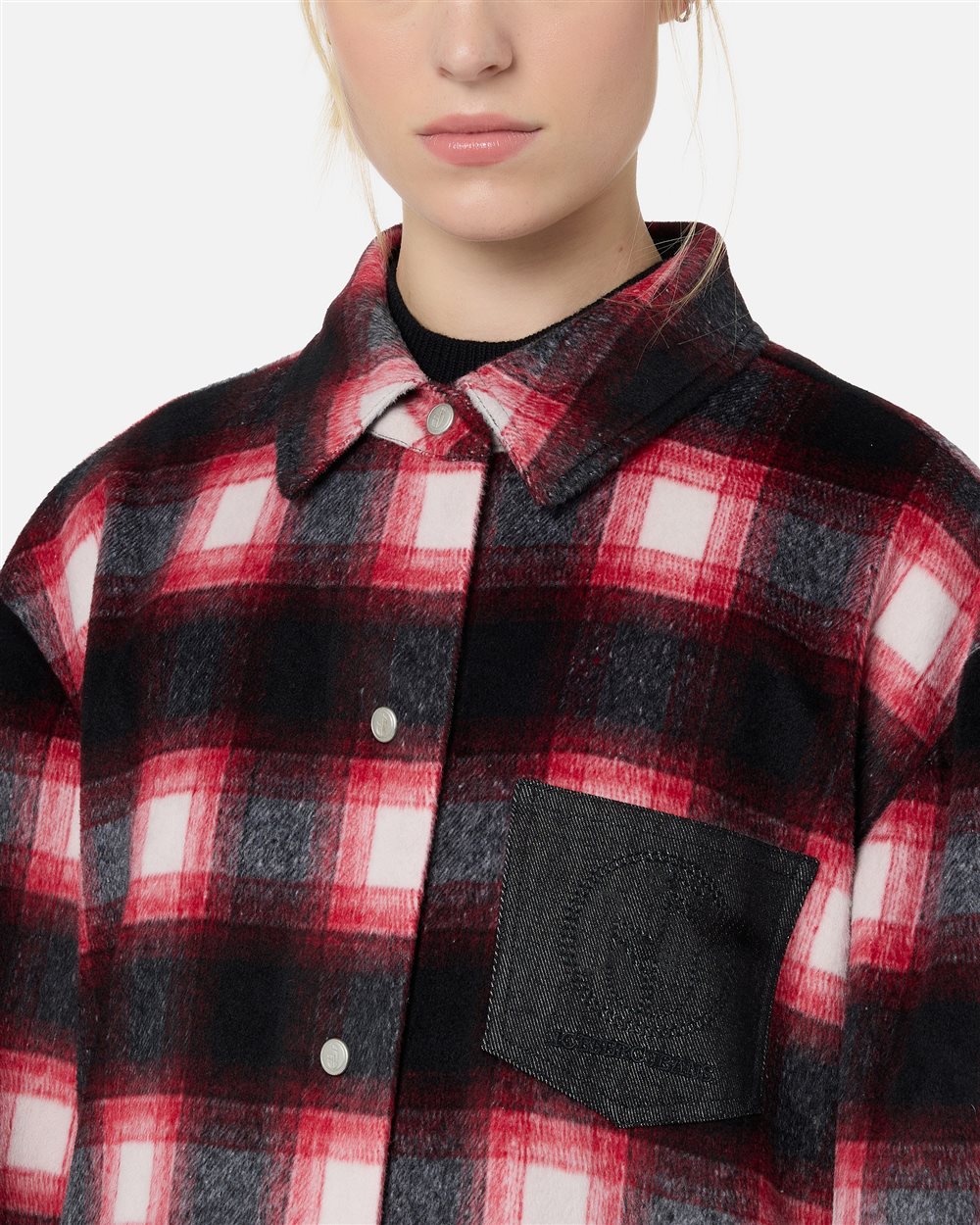 Red and black check overshirt with denim details and Iceberg logo buttons - Iceberg - Official Website