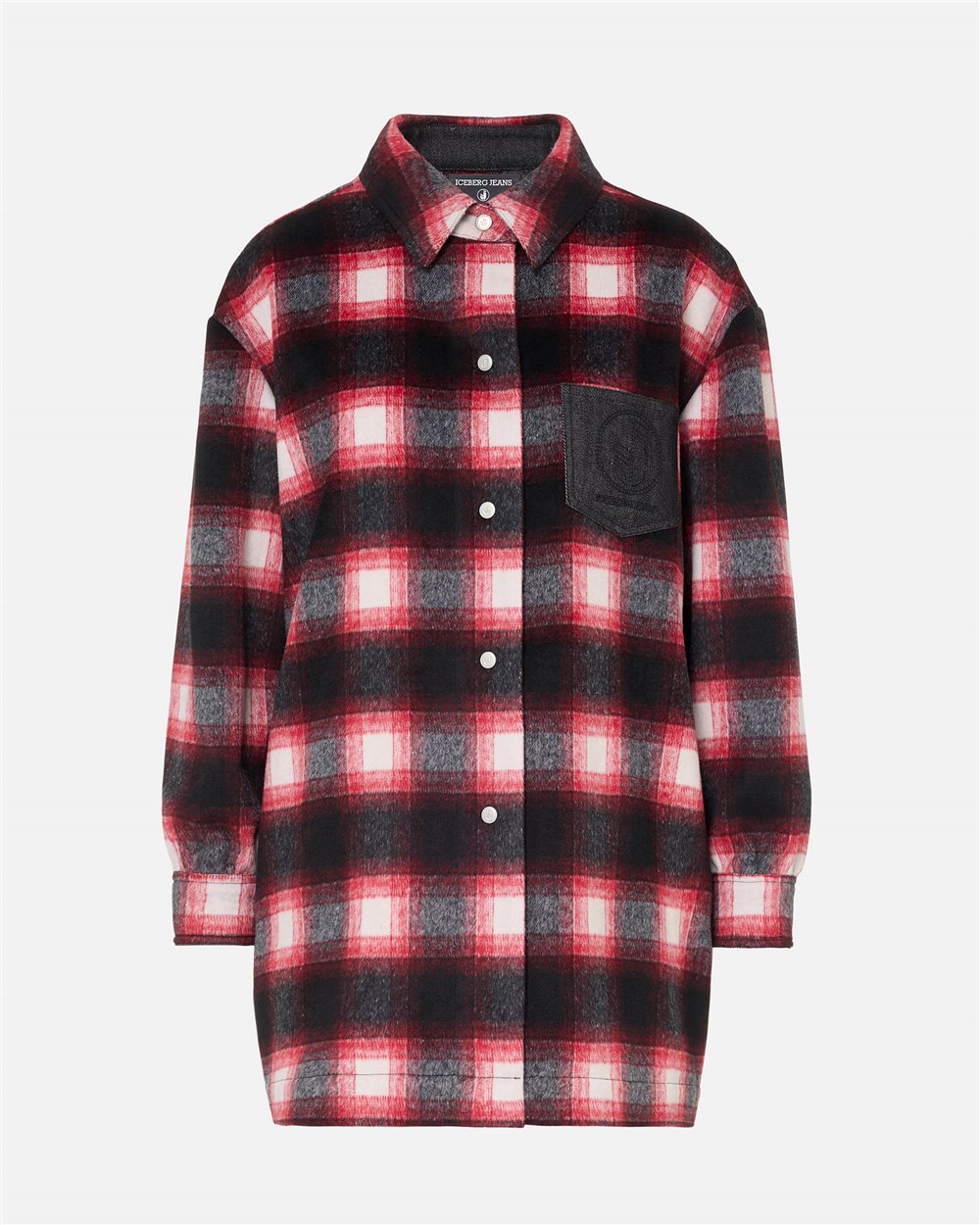 Red and black check overshirt with denim details and Iceberg logo buttons - Iceberg - Official Website
