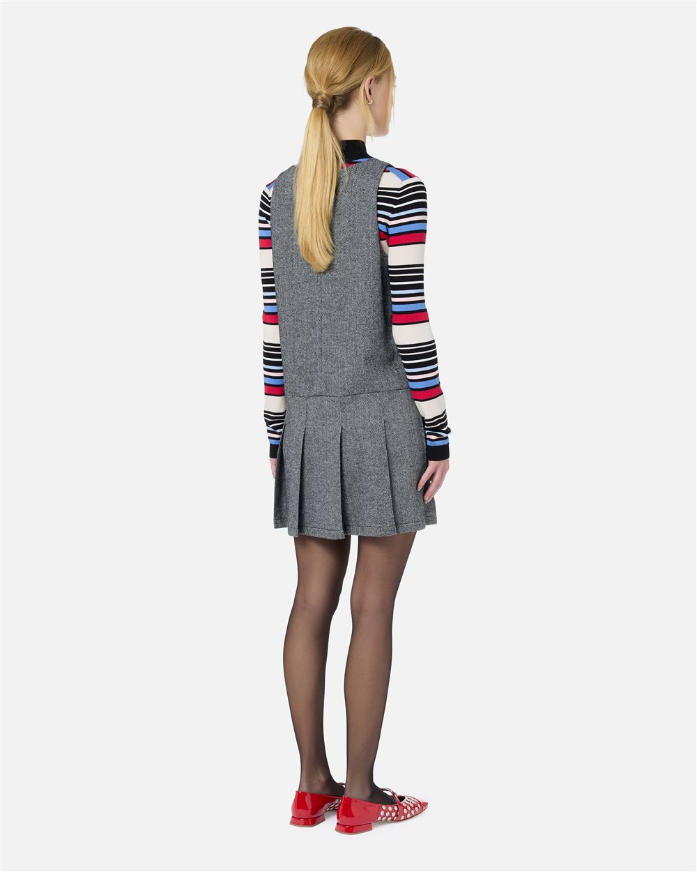 Sleeveless mini dress in black and white striped herringbone wool blend - Iceberg - Official Website