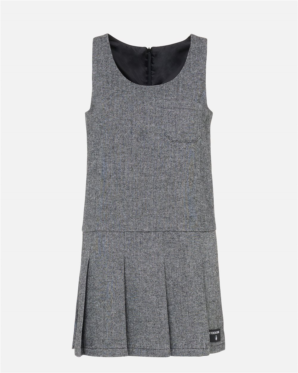 Sleeveless mini dress in black and white striped herringbone wool blend - Iceberg - Official Website