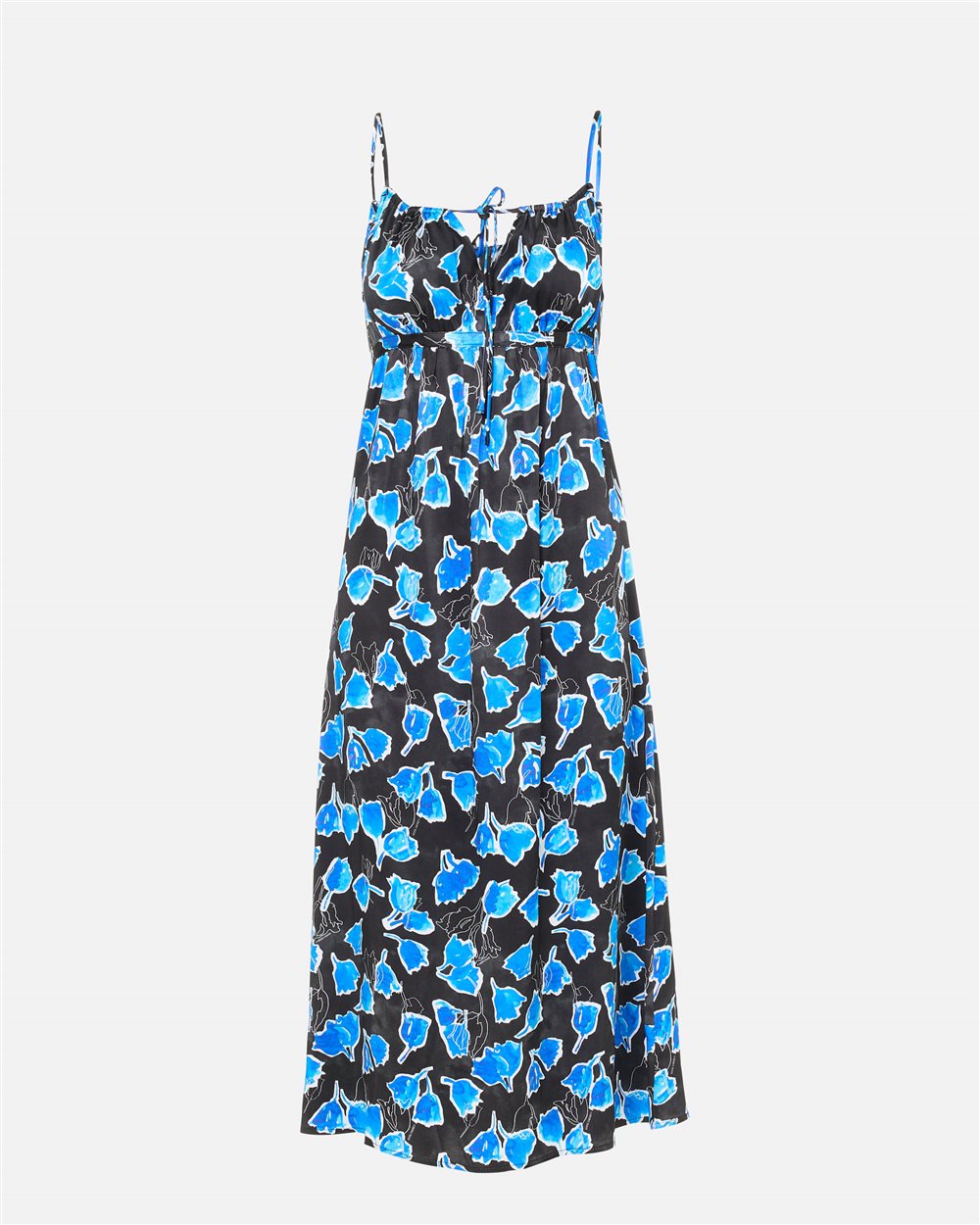 Long-fit slip dress in black and blue patterned viscose twill - Iceberg - Official Website