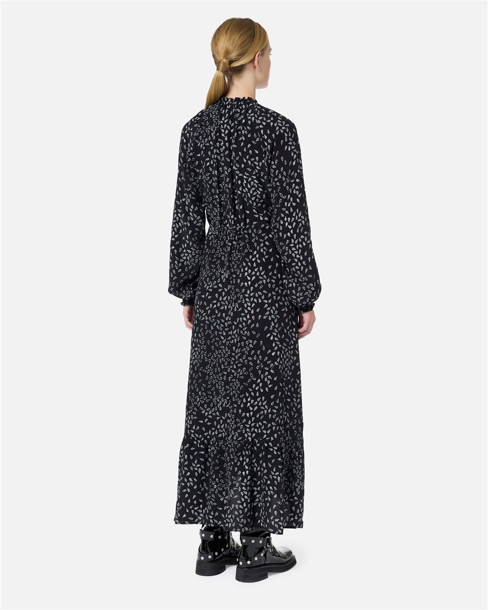 Long dress in viscose crepe with black-on-black microtulip print - Iceberg - Official Website