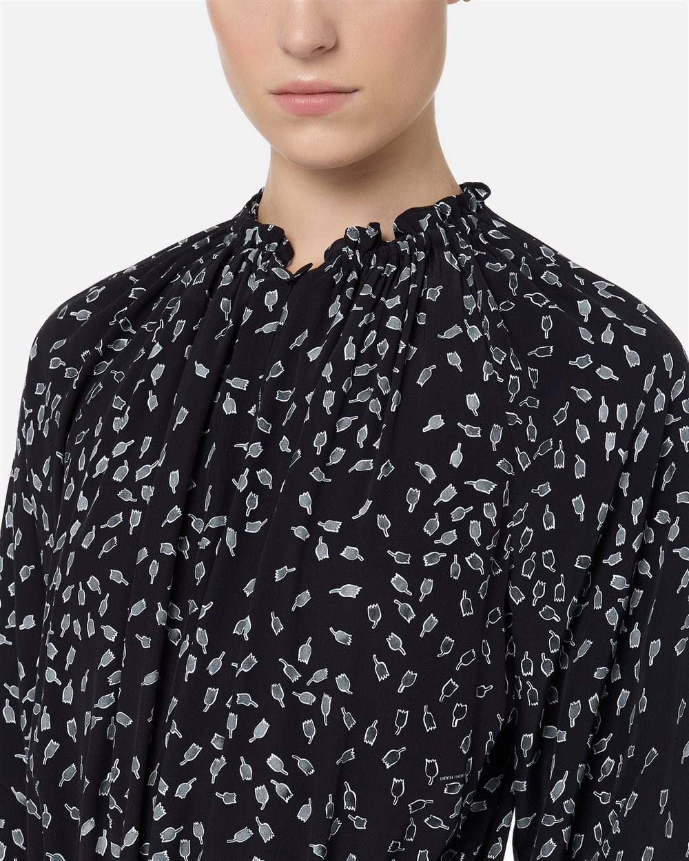 Long dress in viscose crepe with black-on-black microtulip print - Iceberg - Official Website