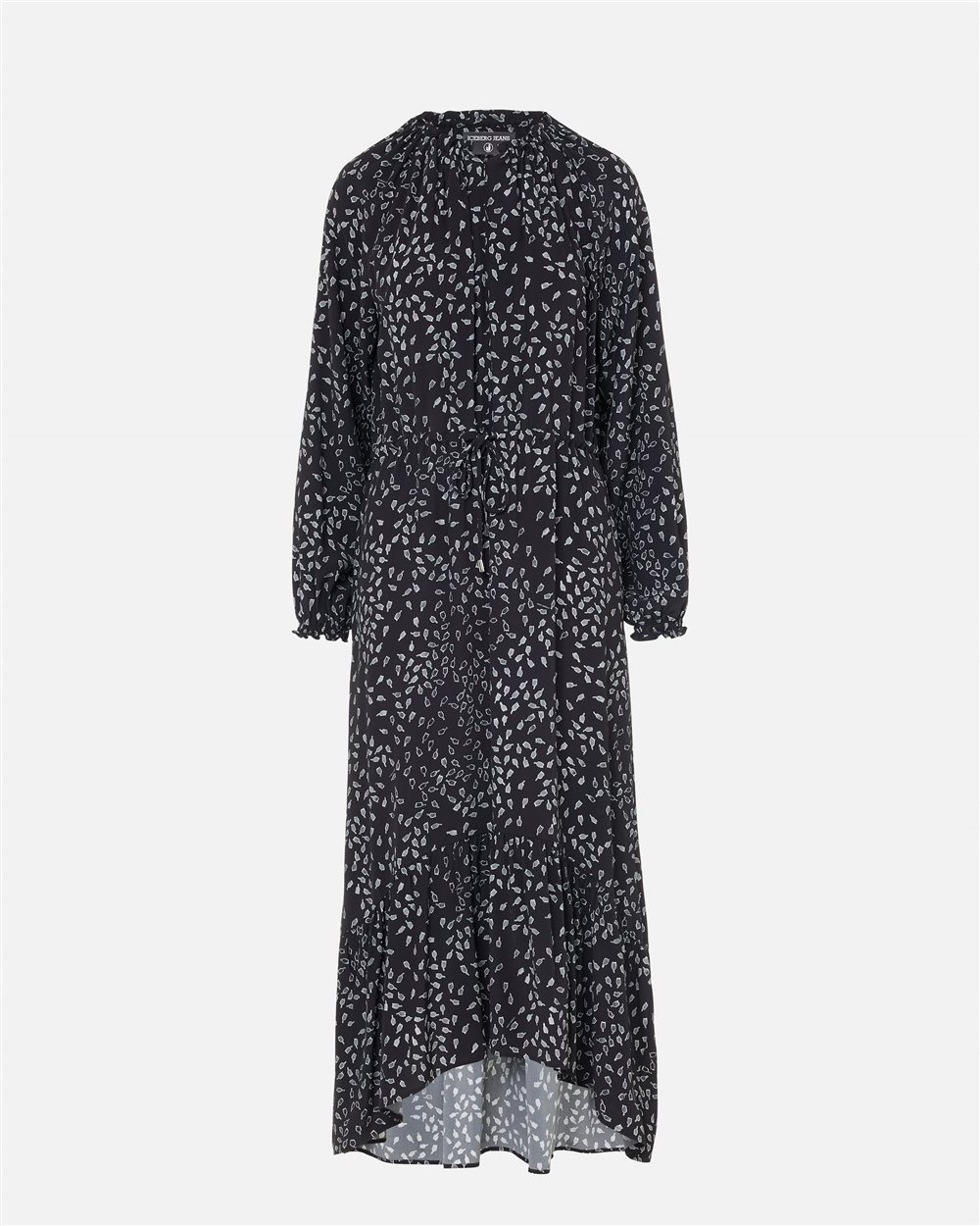 Long dress in viscose crepe with black-on-black microtulip print - Iceberg - Official Website