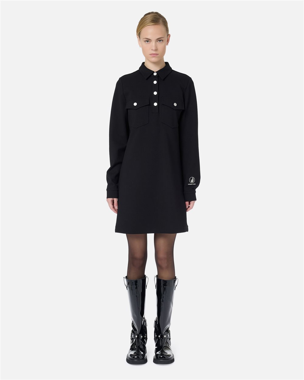 Black polo-fit minidress in stretch Milano stitch with Iceberg logo details - Iceberg - Official Website