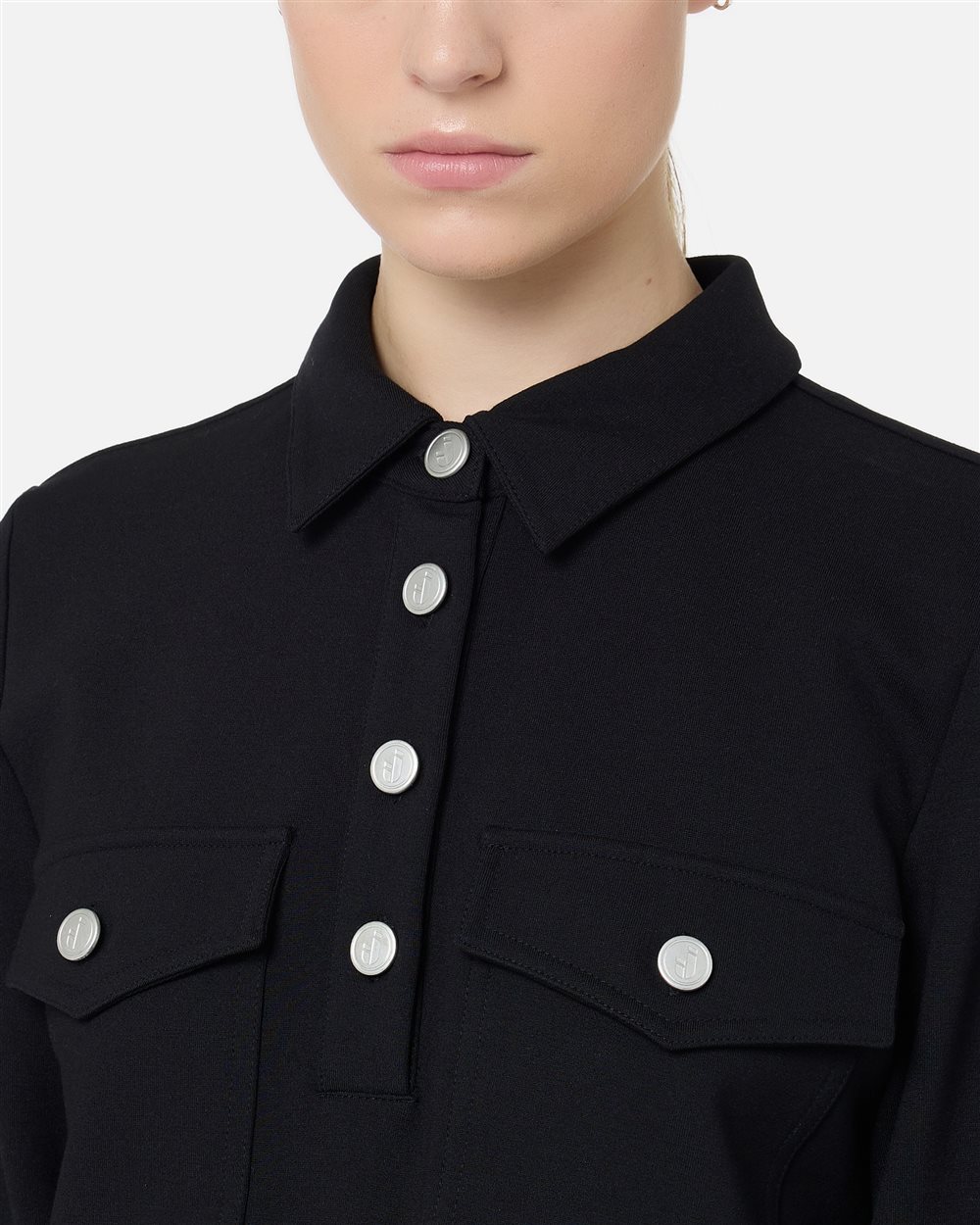 Black polo-fit minidress in stretch Milano stitch with Iceberg logo details - Iceberg - Official Website