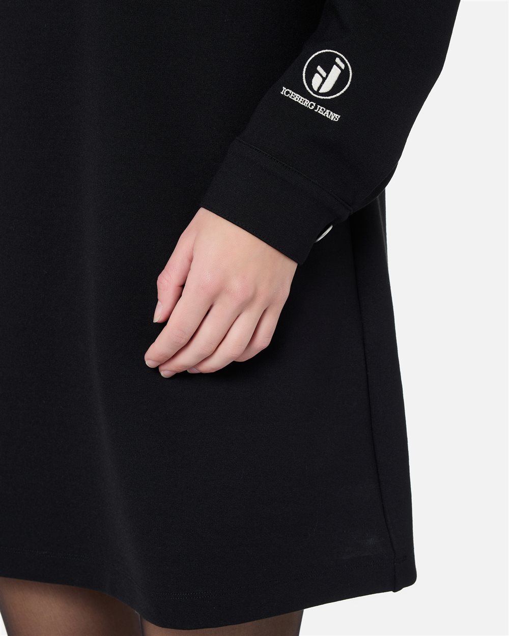 Black polo-fit minidress in stretch Milano stitch with Iceberg logo details - Iceberg - Official Website
