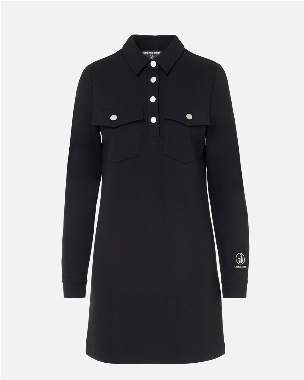 Black polo-fit minidress in stretch Milano stitch with Iceberg logo details - Iceberg - Official Website