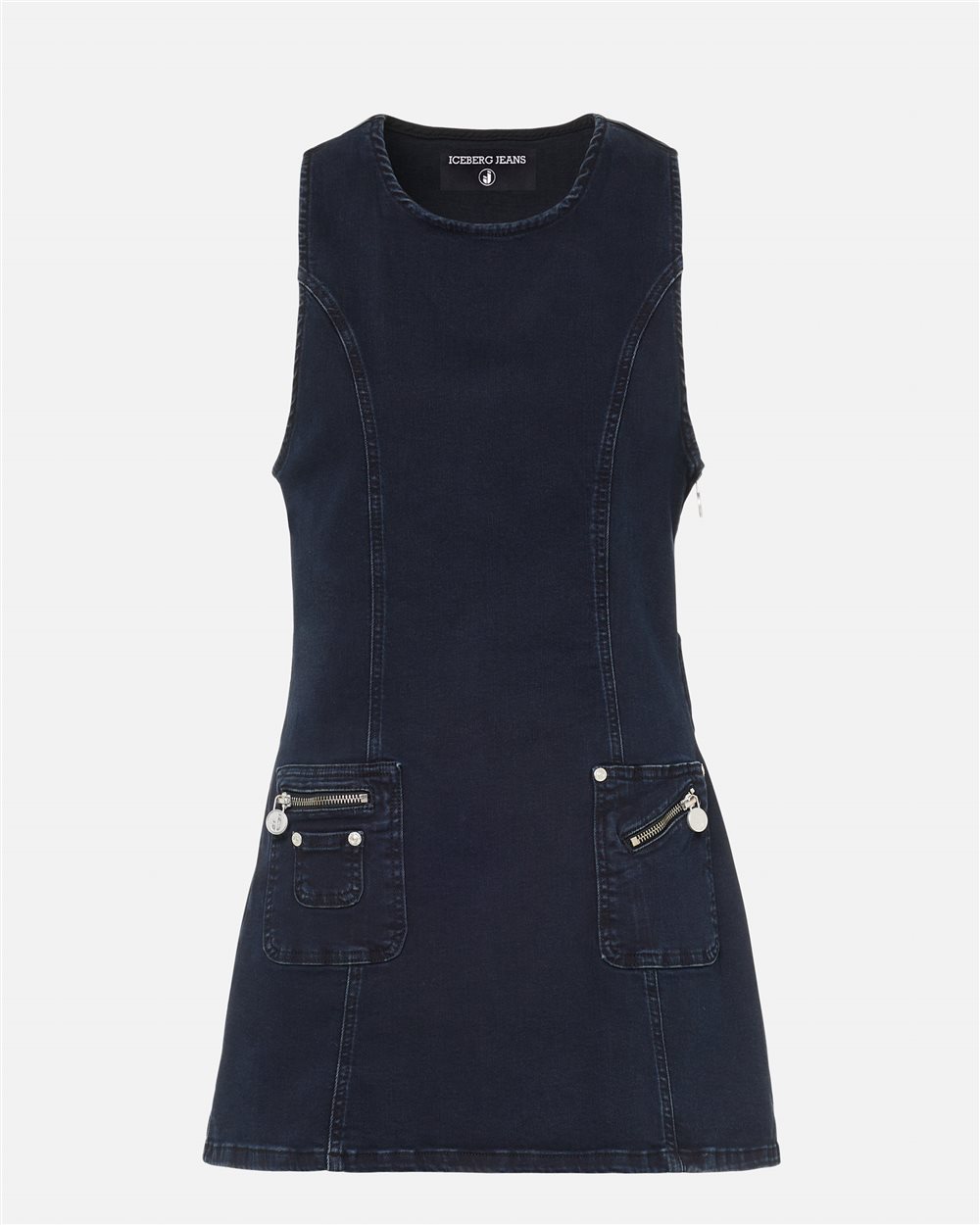 Sleeveless mini dress in indigo stretch denim - Iceberg - Official Website