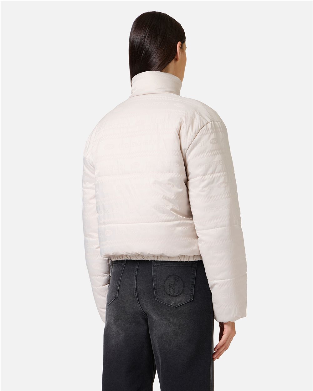 Mini-fit white nylon jacquard jacket with 1986 logo and Iceberg eco-down padding - Iceberg - Official Website
