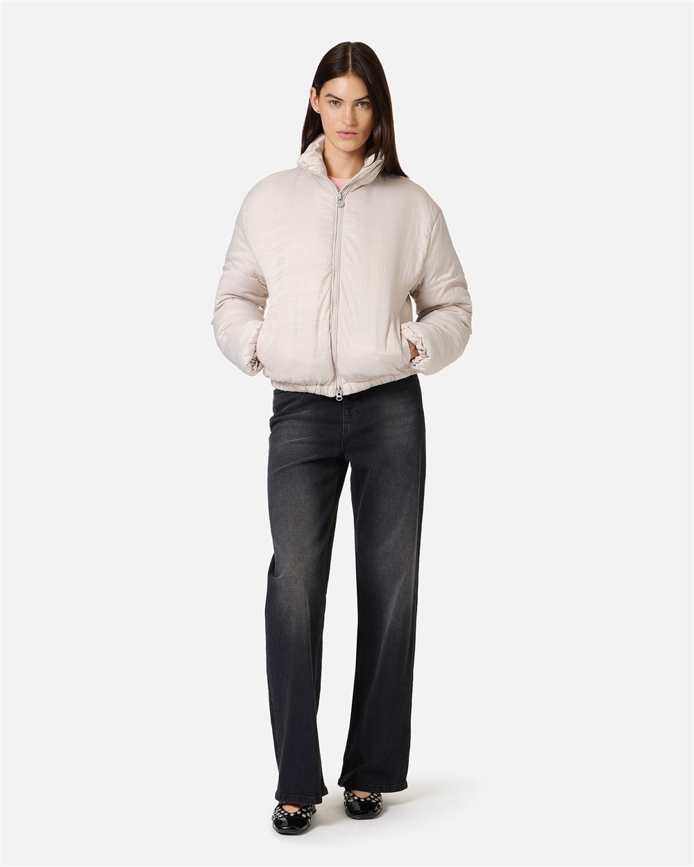 Mini-fit white nylon jacquard jacket with 1986 logo and Iceberg eco-down padding - Iceberg - Official Website