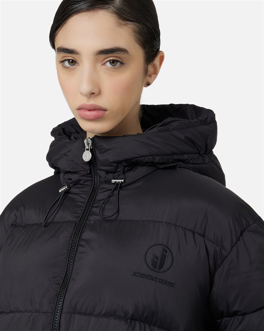 Black midi-fit jacket in peach-touch polyester - Iceberg - Official Website