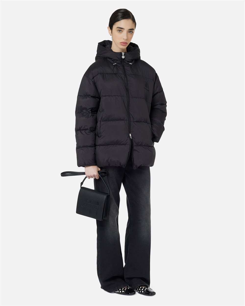 Black midi-fit jacket in peach-touch polyester - Iceberg - Official Website