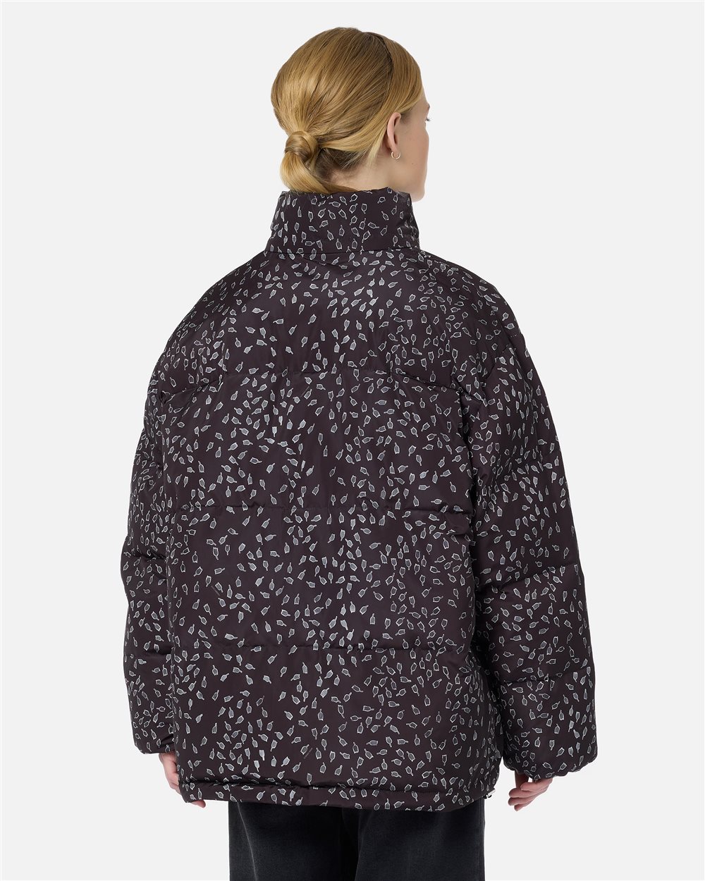 Giubbotto midi fit reversibile stampa microtulipani fondo nero - Iceberg - Official Website