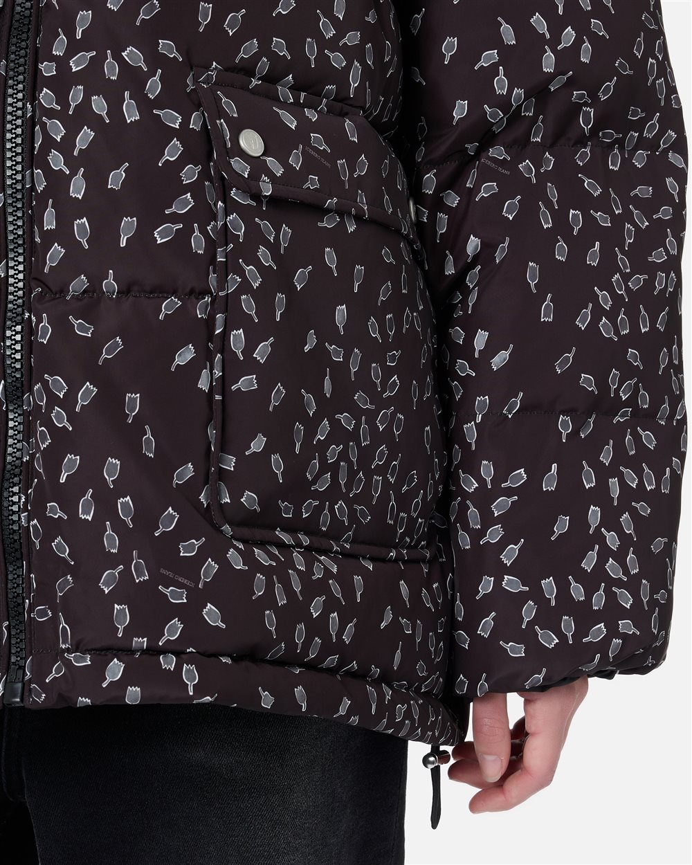 Giubbotto midi fit reversibile stampa microtulipani fondo nero - Iceberg - Official Website