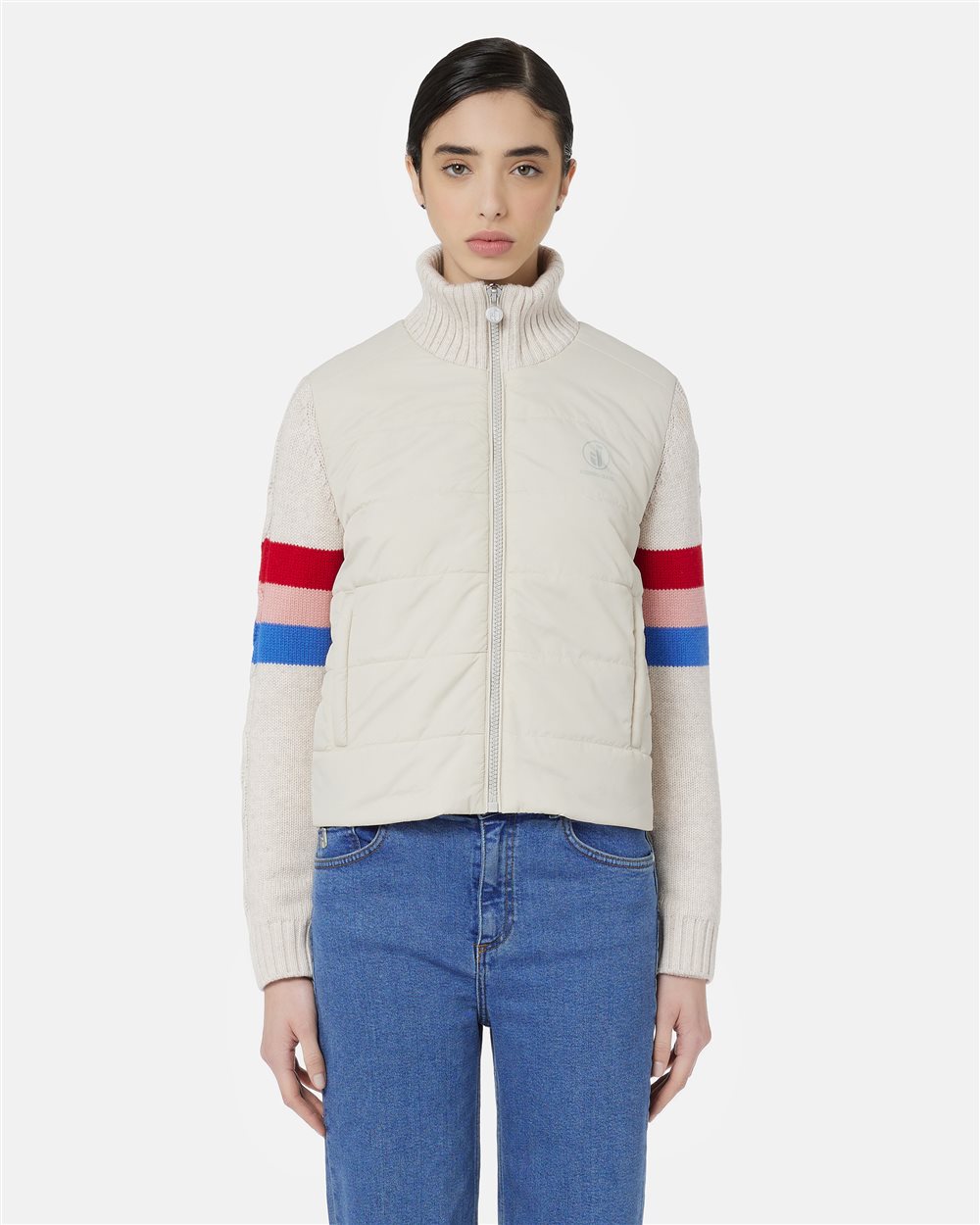 Ivory mini-fit jacket with striped sleeves and Iceberg logo - Iceberg - Official Website