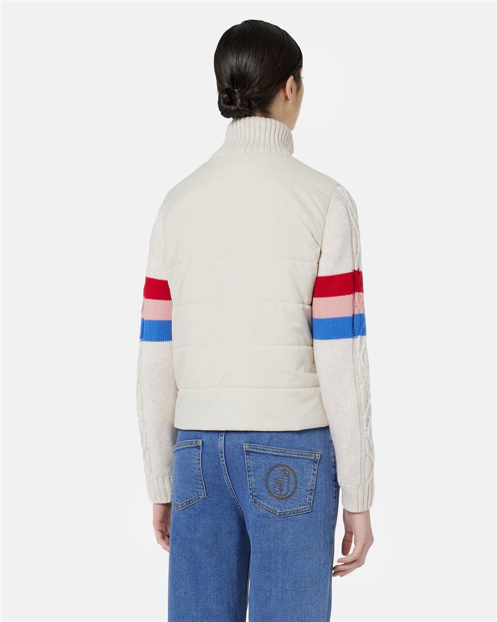 Ivory mini-fit jacket with striped sleeves and Iceberg logo - Iceberg - Official Website