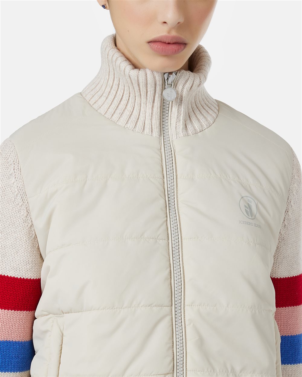 Ivory mini-fit jacket with striped sleeves and Iceberg logo - Iceberg - Official Website