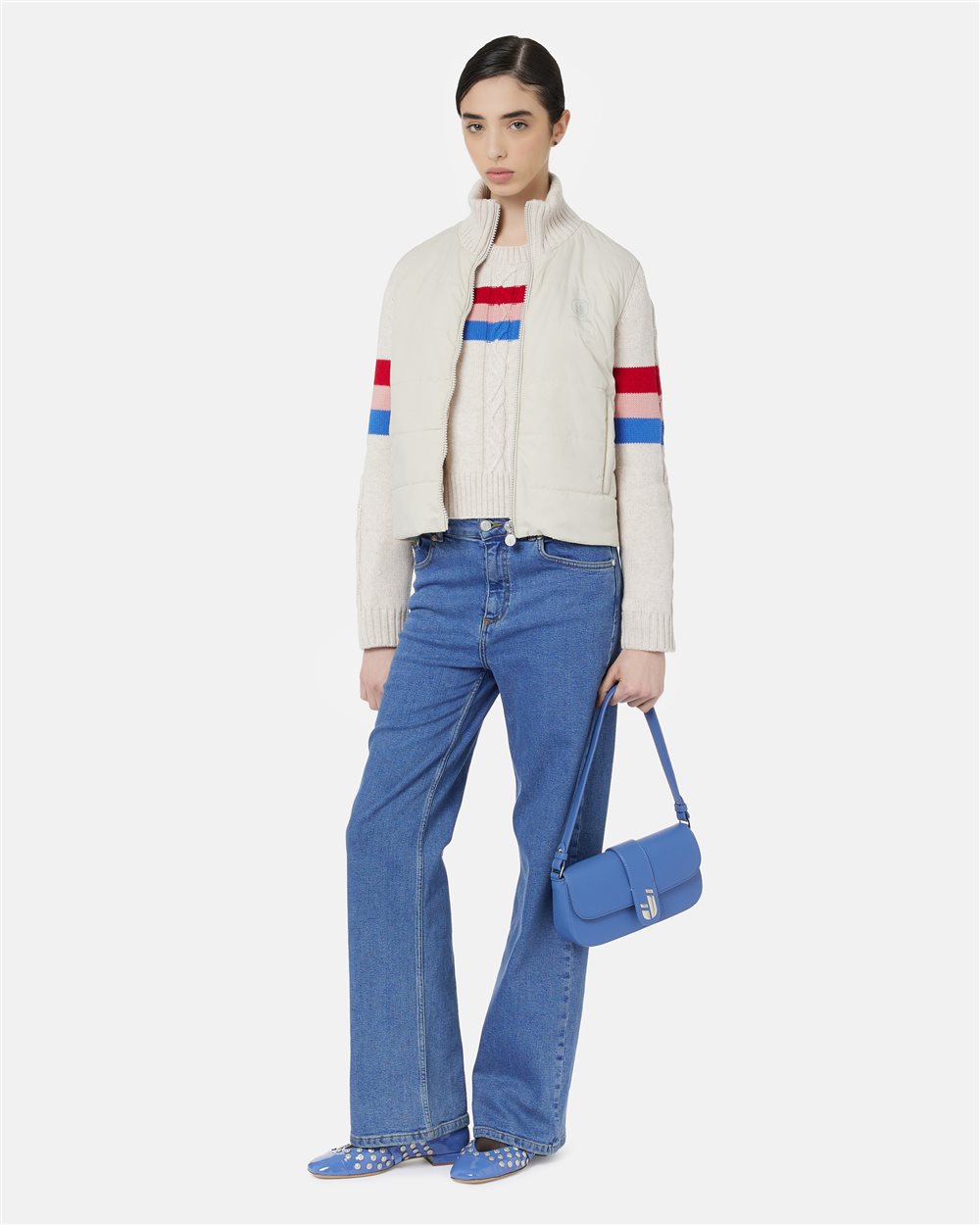 Ivory mini-fit jacket with striped sleeves and Iceberg logo - Iceberg - Official Website
