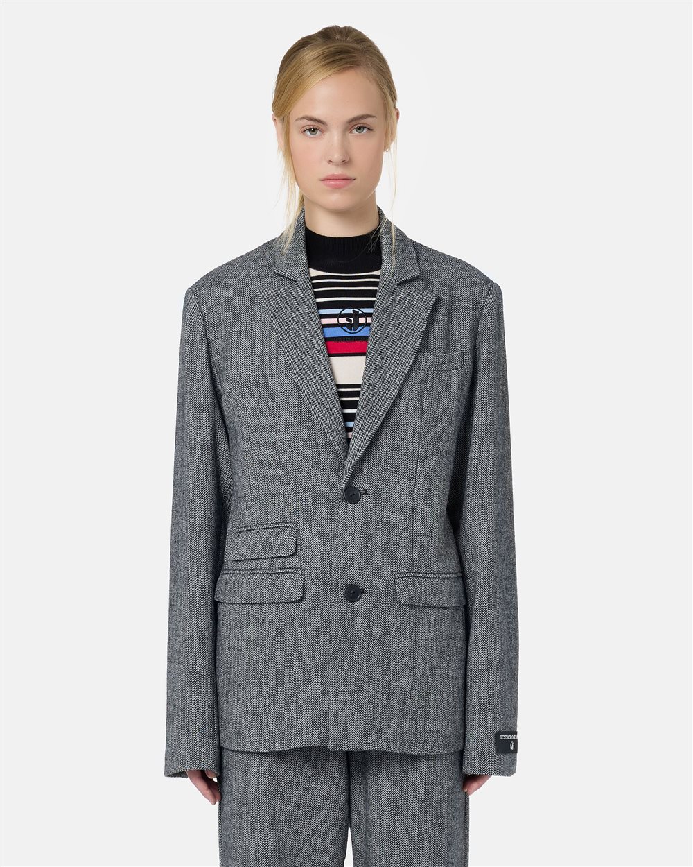 Single-breasted jacket in wool blend herringbone with black and white stripes - Iceberg - Official Website