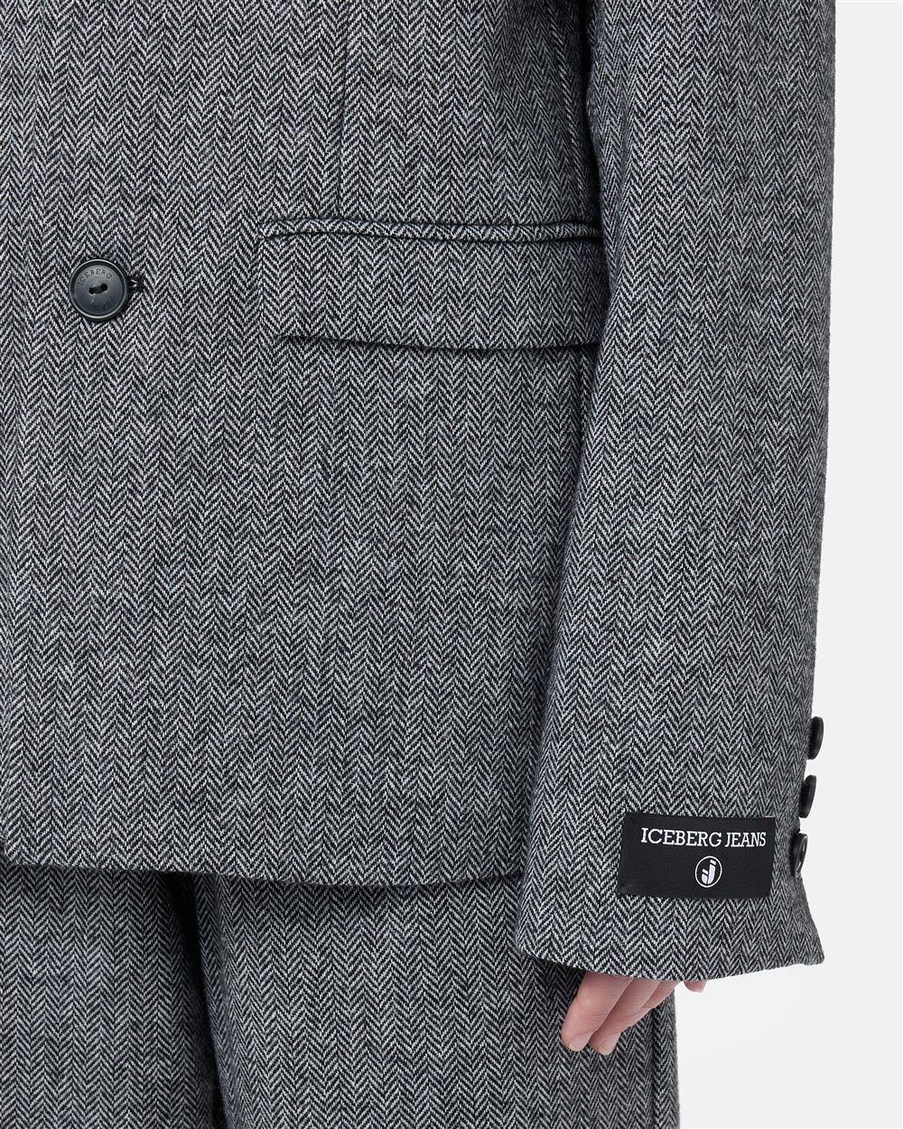 Single-breasted jacket in wool blend herringbone with black and white stripes - Iceberg - Official Website