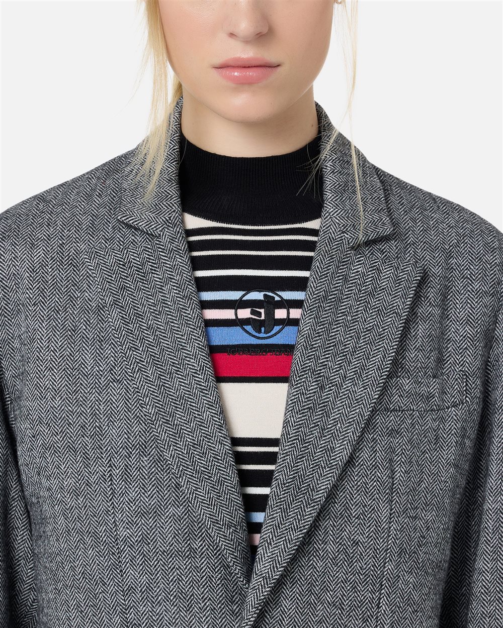 Single-breasted jacket in wool blend herringbone with black and white stripes - Iceberg - Official Website