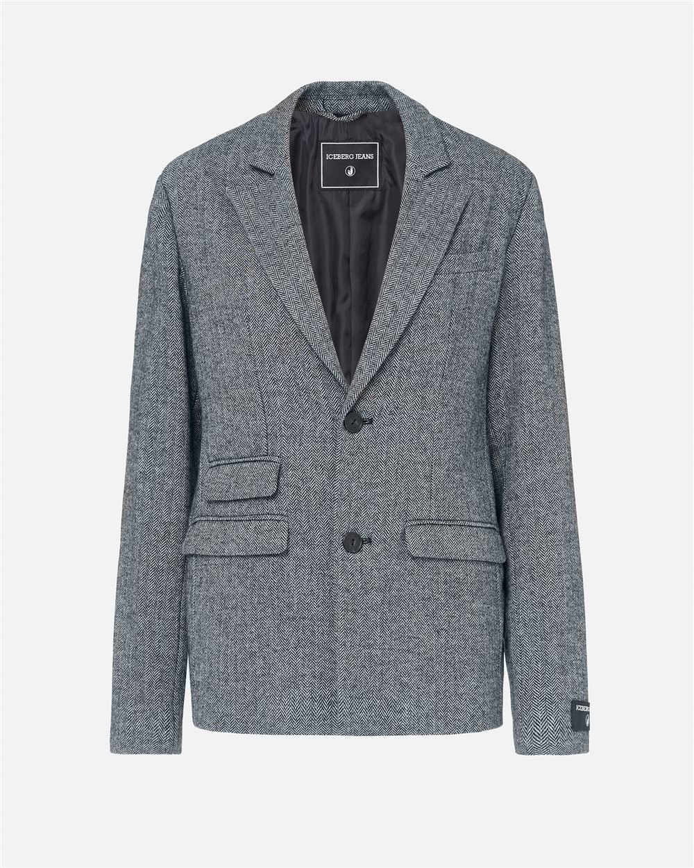 Single-breasted jacket in wool blend herringbone with black and white stripes - Iceberg - Official Website