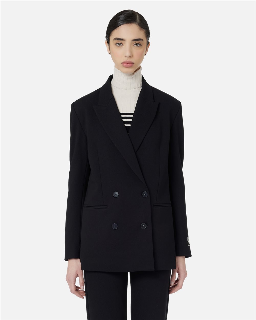 Black double-breasted jacket in stretch Milano stitch with logo buttons and Iceberg logo - Iceberg - Official Website