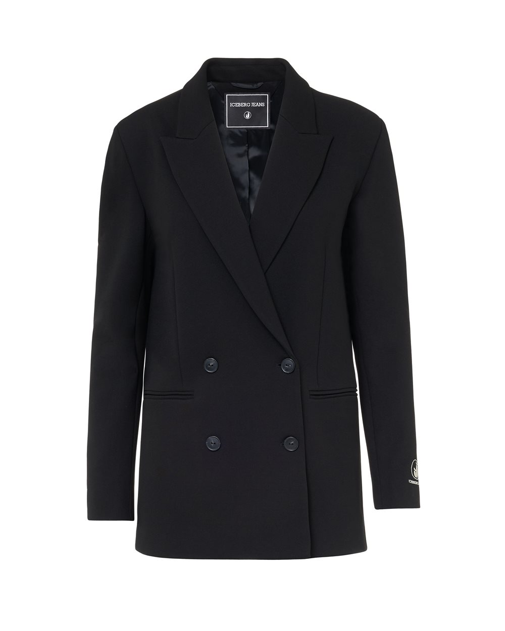 Black double-breasted jacket in stretch Milano stitch with logo buttons and Iceberg logo - Iceberg - Official Website