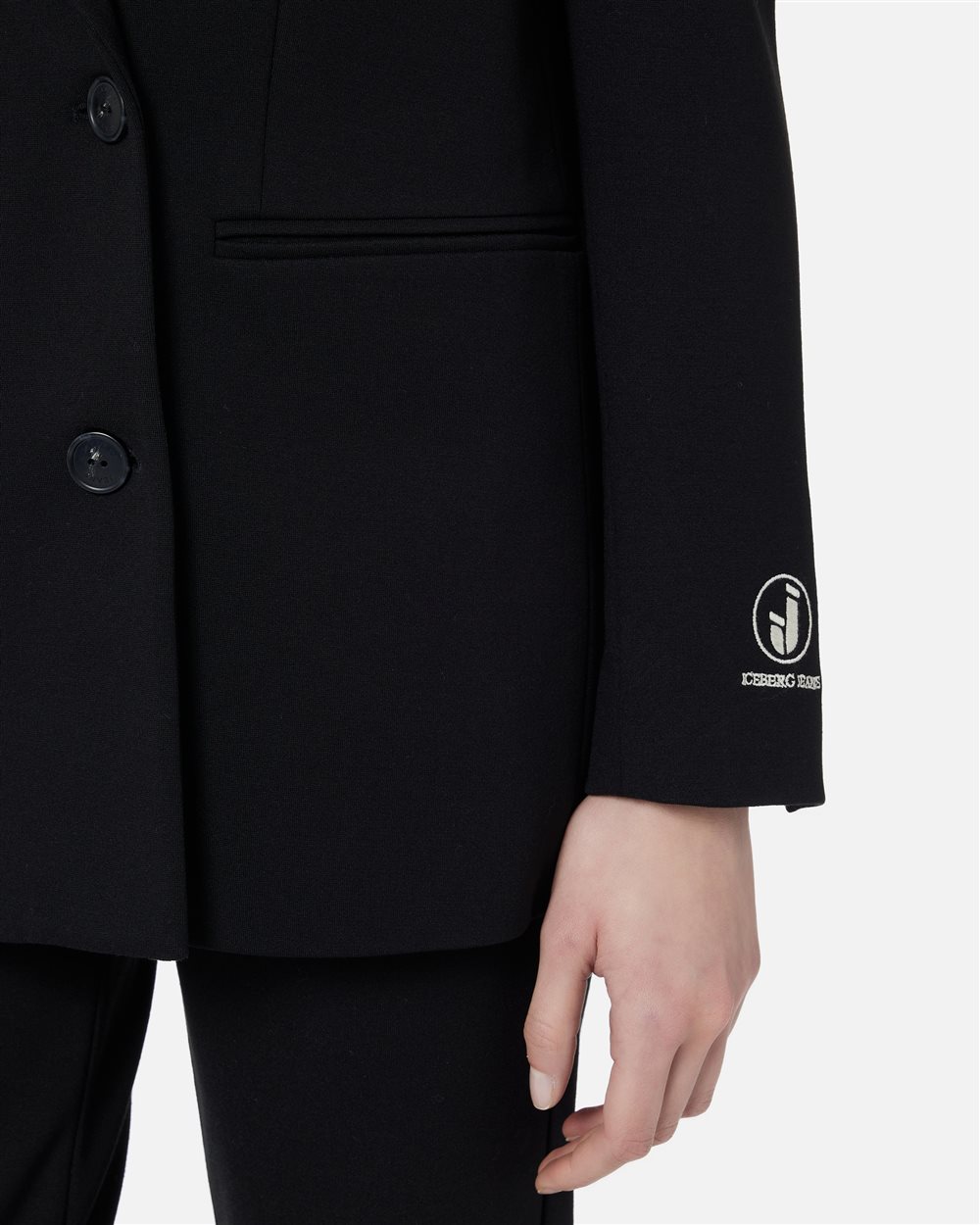Black double-breasted jacket in stretch Milano stitch with logo buttons and Iceberg logo - Iceberg - Official Website