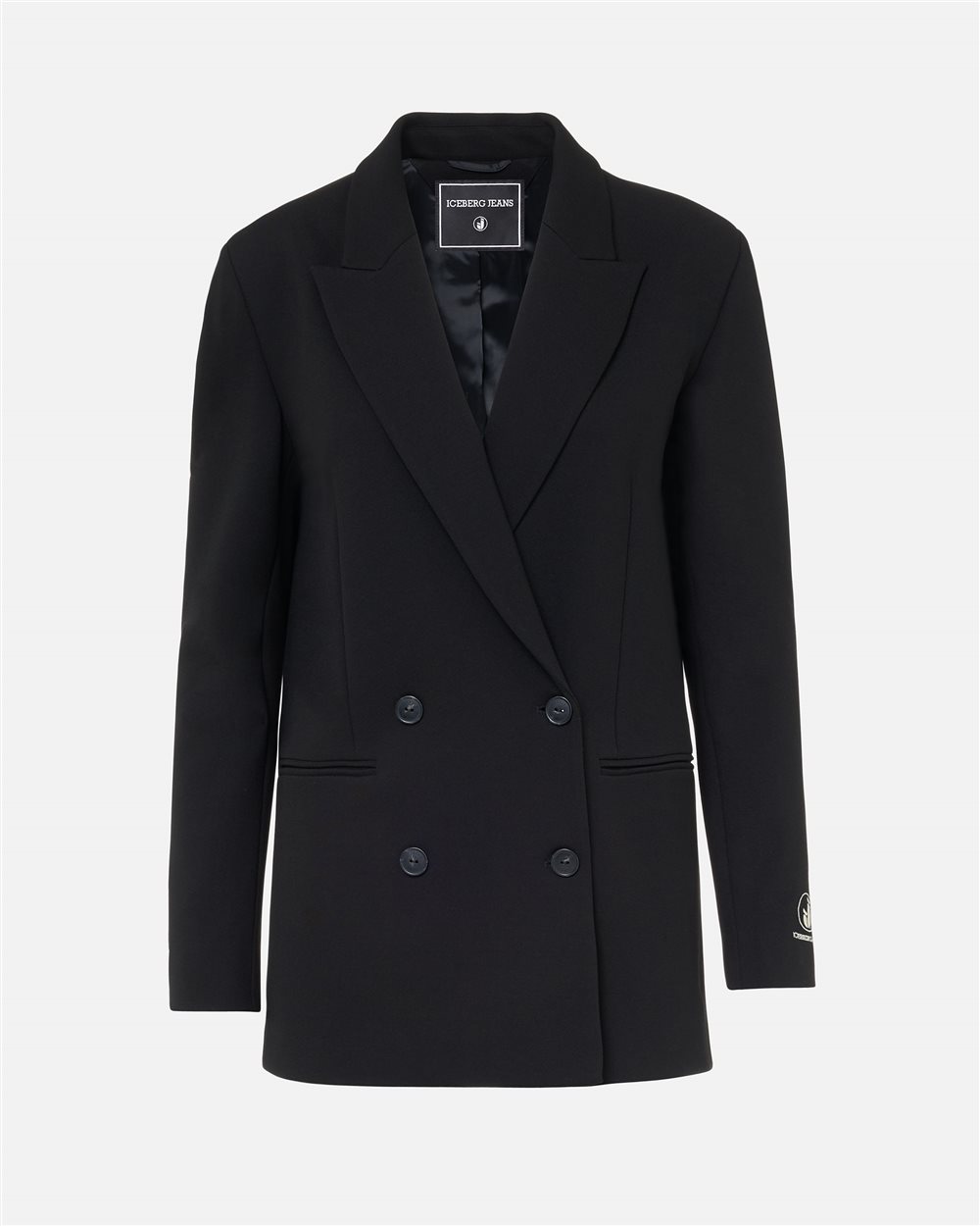 Black double-breasted jacket in stretch Milano stitch with logo buttons and Iceberg logo - Iceberg - Official Website