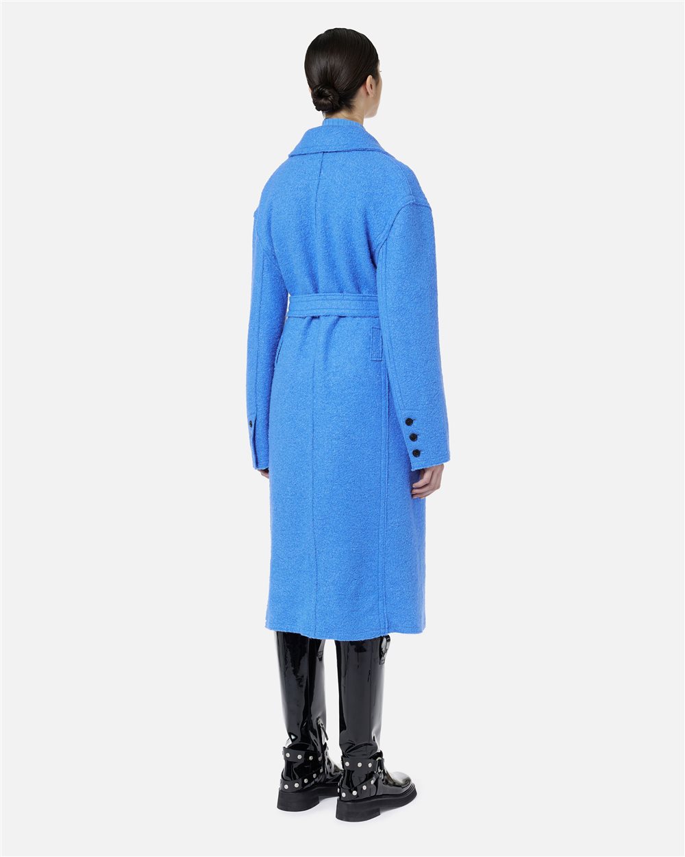 Double-breasted wrap fit coat in bluette bouclé cloth - Iceberg - Official Website