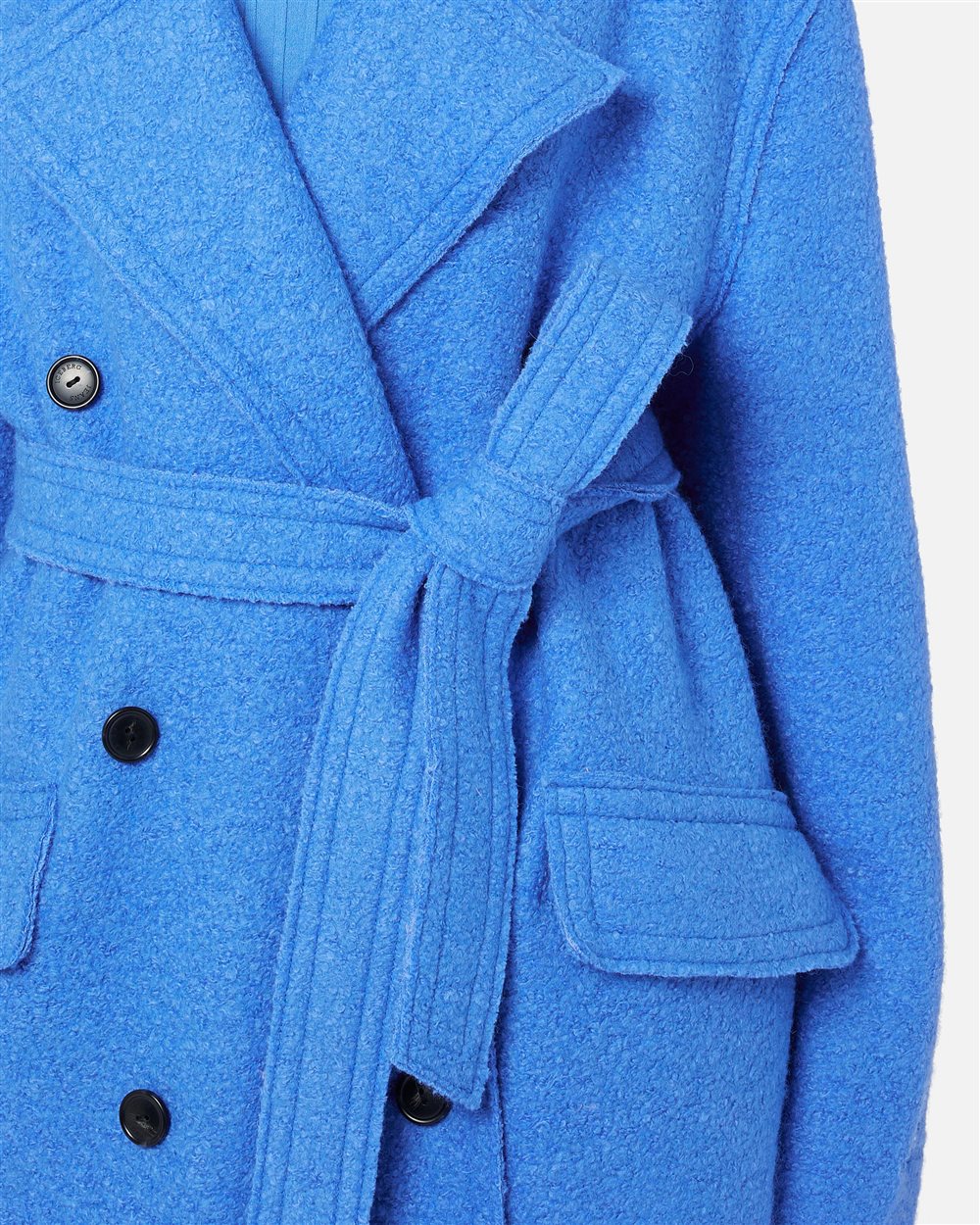 Double-breasted wrap fit coat in bluette bouclé cloth - Iceberg - Official Website