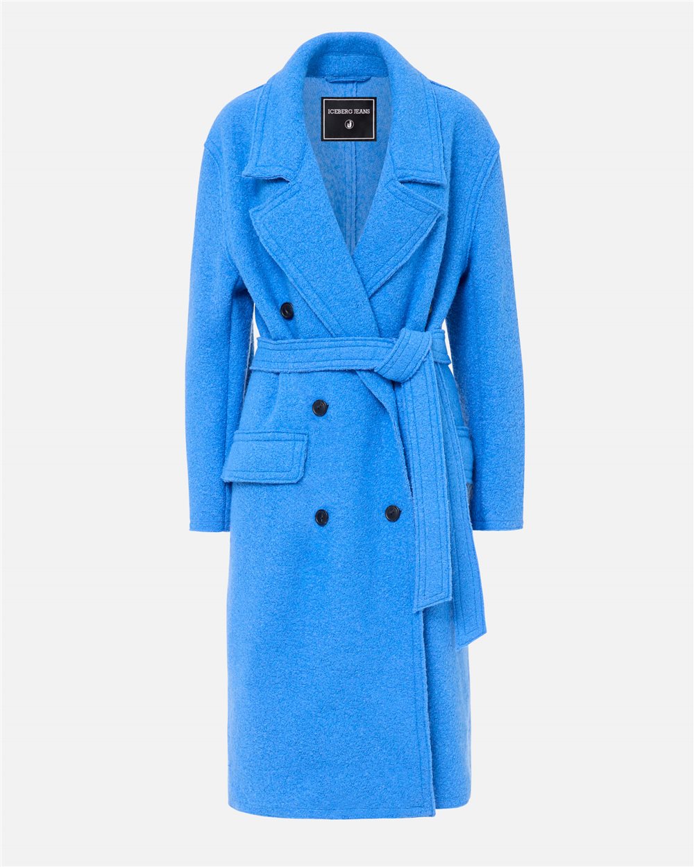 Double-breasted wrap fit coat in bluette bouclé cloth - Iceberg - Official Website