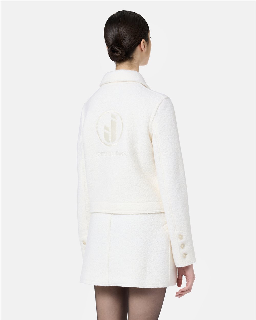 Unlined jacket in ivory bouclé cloth with logo details - Iceberg - Official Website