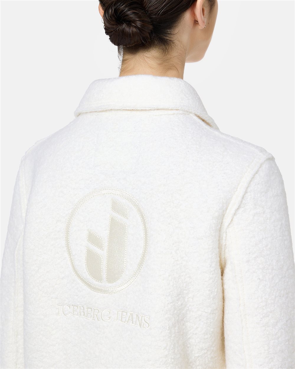 Unlined jacket in ivory bouclé cloth with logo details - Iceberg - Official Website