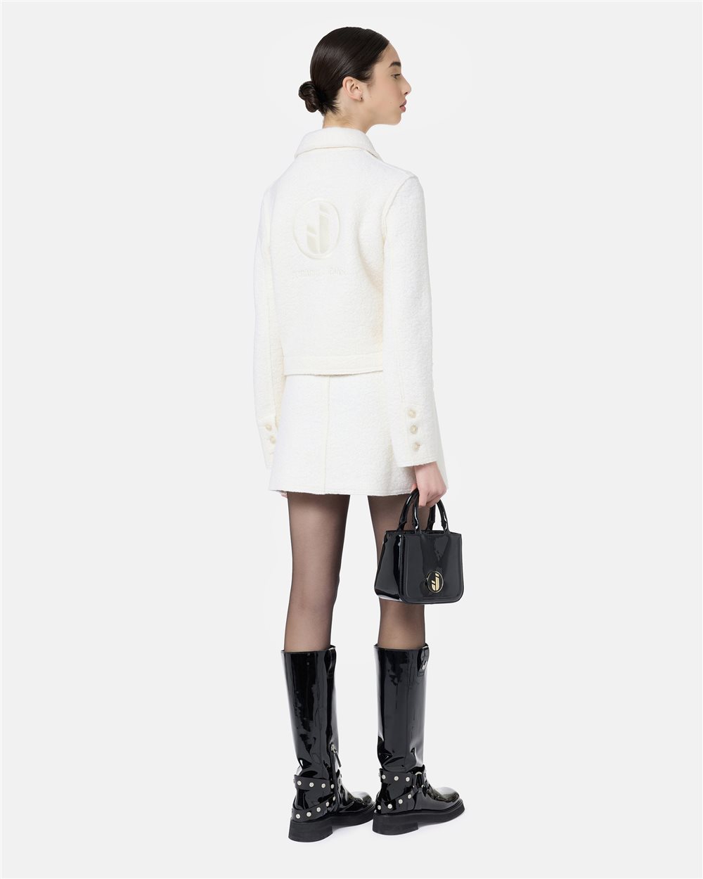 Unlined jacket in ivory bouclé cloth with logo details - Iceberg - Official Website