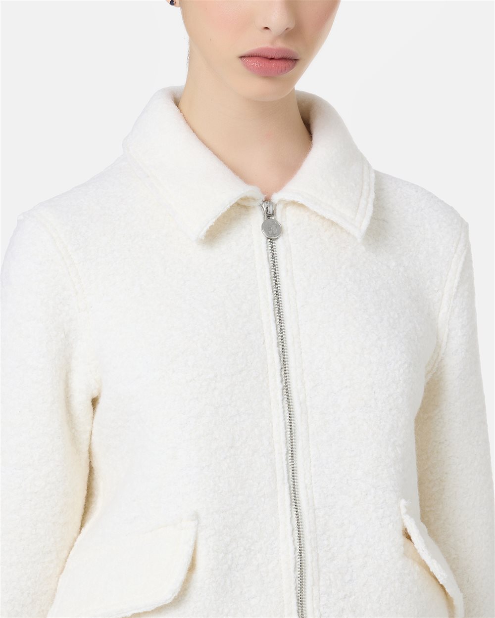 Unlined jacket in ivory bouclé cloth with logo details - Iceberg - Official Website