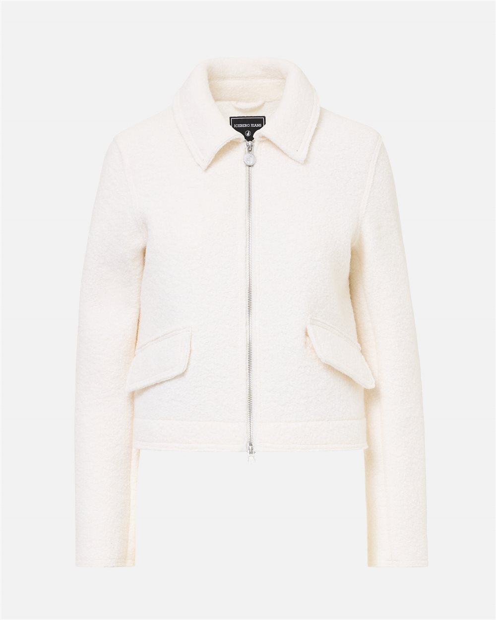 Unlined jacket in ivory bouclé cloth with logo details - Iceberg - Official Website