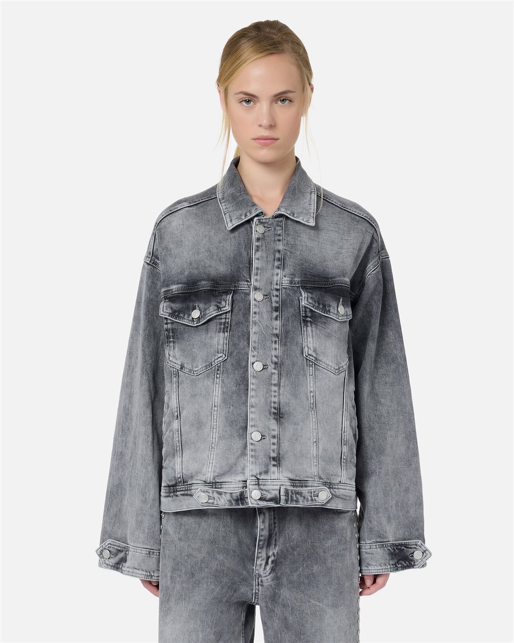 Acid wash grey denim jacket with riveted logo details - Iceberg - Official Website