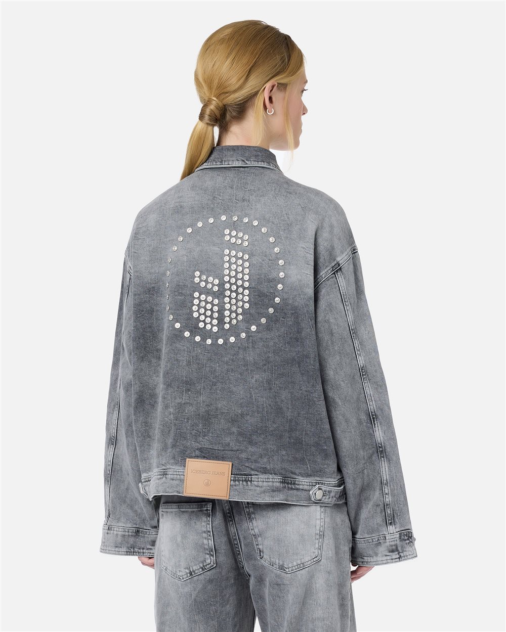 Acid wash grey denim jacket with riveted logo details - Iceberg - Official Website