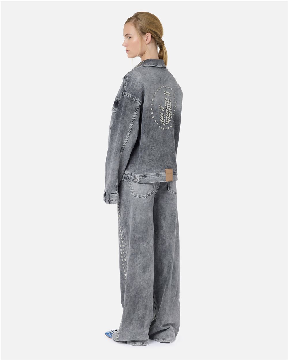 Acid wash grey denim jacket with riveted logo details - Iceberg - Official Website