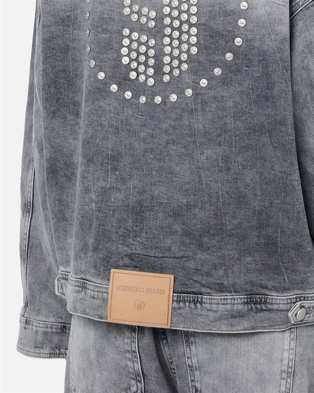 Acid wash grey denim jacket with riveted logo details - Iceberg - Official Website